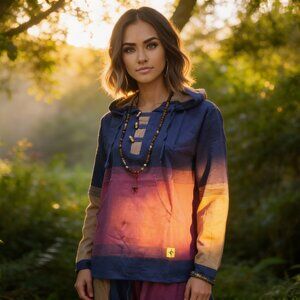 Cotton Baja Hoodie With Pocket - Tri Color (Violet)